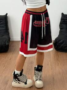 Coolane 女式夏季街头服饰比赛日运动狂欢节图案透气网眼运动短裤 - 黑色 - 查看 3