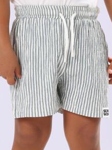 SUMWON Conjunto de camiseta y pantalones cortos a rayas de verano con tema costero y de mariscos para niños, ideal para vacaciones en la playa
