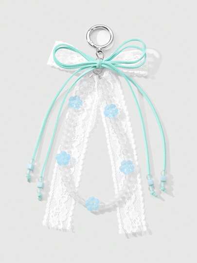 Kawaii 1pc Elegant, Versatile, Handmade Beaded, Crystal-Like Resin, Velvet, Lace, Ribbon, Butterfly Decor Key Chain/Bag Charm, Suitable For Women, Girls, Gift, Daily Wear, Festivals