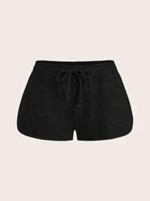 SHEIN EZwear 2 Stücke Frauen Shorts Set mit Tunnelzug und elastischem Bund, schwarz und navy blau, geeignet für den Sommer - Verschiedenfarbig - Übersicht 5