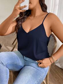 SHEIN Holidaya Camiseta de tirantes de verano de talla grande, de unicolor, con efecto retorcido y calado