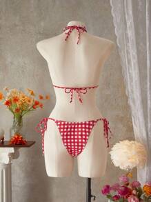 Swim Mod Set de 2 prendas de baño con estampado de cerezas y cordón para el verano para mujeres, conjunto para vacaciones