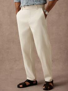 Manfinity Homme Men's Solid Color Pockets Tapered Casual Pants Set Cream Pants Men,Men's Casual Solid Color Pants For Daily Commuting Business Men Linen Pants Brown Linen Pants Men Drawstring Pants Drawstring Linen Pants Men,Versatile Items For Daily Commuting, Travel, Vacation And Outings,Husband And Boyfriend Gifts For Friends,Casual And Simple Style, Urban Mature Style, British Gentleman Style - Apricot - View 1