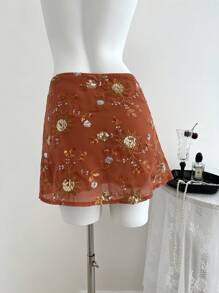 Elamini Luźne, letnie, wakacyjne, haftowane szorty z cekinami - Pomarańczowy - Zobacz 2