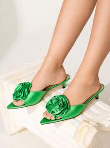 CUCCOO CHICEST Sandale damă cu toc înalt, elegante, romantice, din satin verde, cu vârful ascuțit și flori de trandafir, potrivite pentru rochie, mireasă, domnișoare de onoare, ceai de după-amiază, întâlnire, petrecere, nuntă, vacanță de vară, banchet