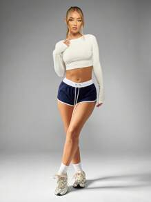 MISSGUIDED Pantalones cortos de pista de correr del equipo de EE. UU. Ropa retro de corte de delfín para correr, actividades en la playa, uso casual y diario, voleibol