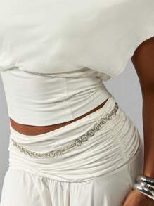 MISSGUIDED 露肩短款上衣夏季优雅合身衬衫沙滩派对晚会时尚褶皱腰设计场合穿着 - 白色 - 查看 5