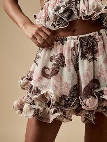 MISSGUIDED Chiffon Shorts High Waisted Ruffle Trim Summer Festival Dance Party Mini Short Floral Design Flowing Bohemian Beachwear