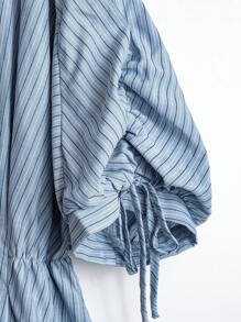 Franclia Women's Blue Striped Raglan Sleeve Cinched Waist Shirt - Blue - View 3