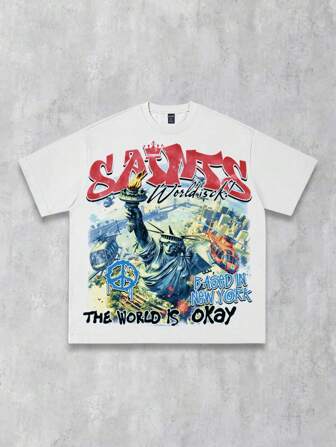 Street Life Men's Religious Angel Print Short Sleeve T-Shirt, Suitable For Casual Wear In Spring And Summer