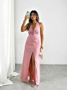 Flirla Vestido de verano de talla grande para mujeres, romántico, con estampado floral, sin mangas y sexy - Rosa vieja - Ver 4