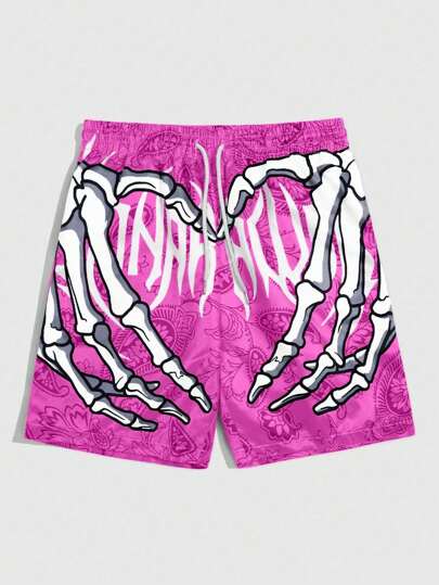 Street Life Street Life Men's Skull Print Drawstring Waist Casual Shorts