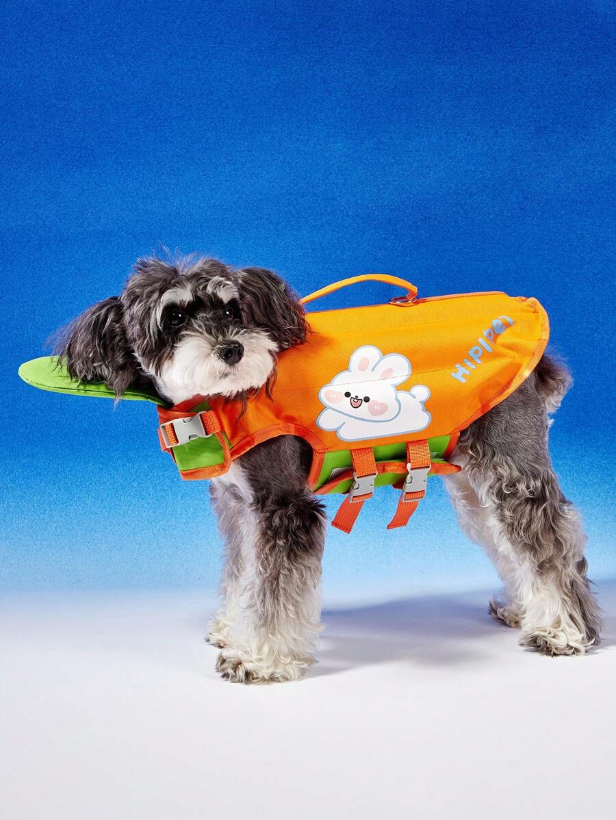 PETSIN Orange Simple Bunny & HIPIP English Print Pet Swimming Life Vest, Breathable High Buoyancy Adjustable Pet Lifejacket For Summer - Multicolor - View 1