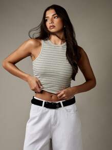 MISSGUIDED 罗纹背心，无袖，高领，修身，短款，基本款，夏季，分层上衣，休闲，现代，简约 - 彩色 - 查看 5