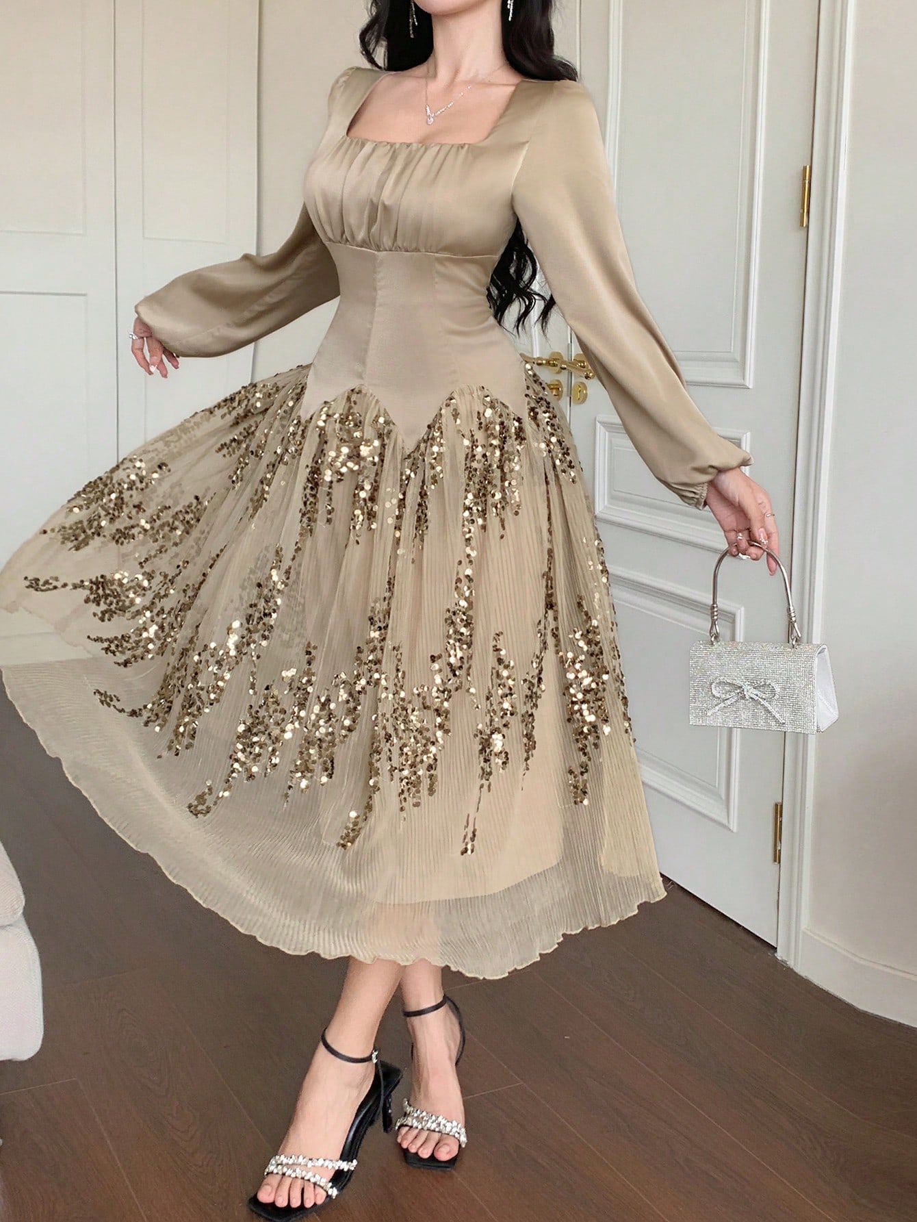 DAZY فستان نسائي طويل الأكمام للربيع والحفلات الرس...