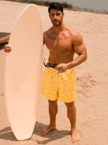 Manfinity VDAYZ Pantalones cortos de playa sueltos con cordón en la cintura, estilo casual para hombre, verano