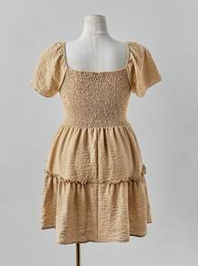 Sunspun Plus Size Square Neck Faux Linen Ruffle Hem Dress Boho - Yellow - View 2