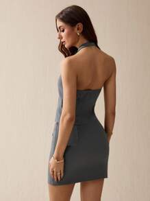 SHEIN Tall Damen Set bestehend aus einfarbigem ärmellosen Top mit Knopfleiste am Ausschnitt und Mini-Rock, 2-teilig