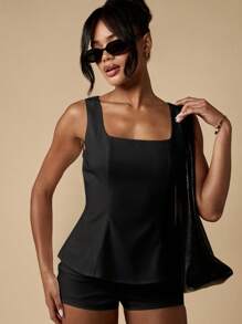 MISSGUIDED Ärmellose quadratische Ausschnitt Peplum Sommer Top geraffter professioneller Abend Taillendefinierender Party Club Wear