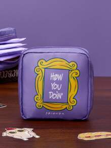 FRIENDS X SHEIN 1 set Bolsa de almacenamiento de fibra de poliéster con estampado de diseño de dibujos animados, se puede usar como bolsa de almacenamiento de artículos femeninos, bolsa de almacenamiento digital, bolsa de almacenamiento de artículos pequeños, amistad, marco de fotos