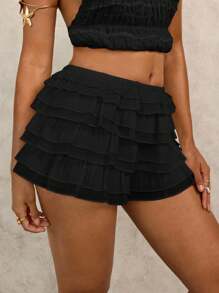 Swim Glamine Váy/Quần short hở lưng co giãn viền bèo nhún cho nữ - màu đen - Xem 5