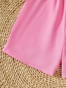 SHEIN 3 件套青少年女孩休闲花卉条纹纯色连体裤，适合度假、海滩、郊游、上学 - 粉色 - 查看 6