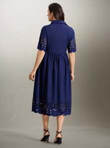 Flouryn Vestito camicia corto trasparente con collo e maniche corte, per donne taglie forti - Blu Navy - Visualizzare 2