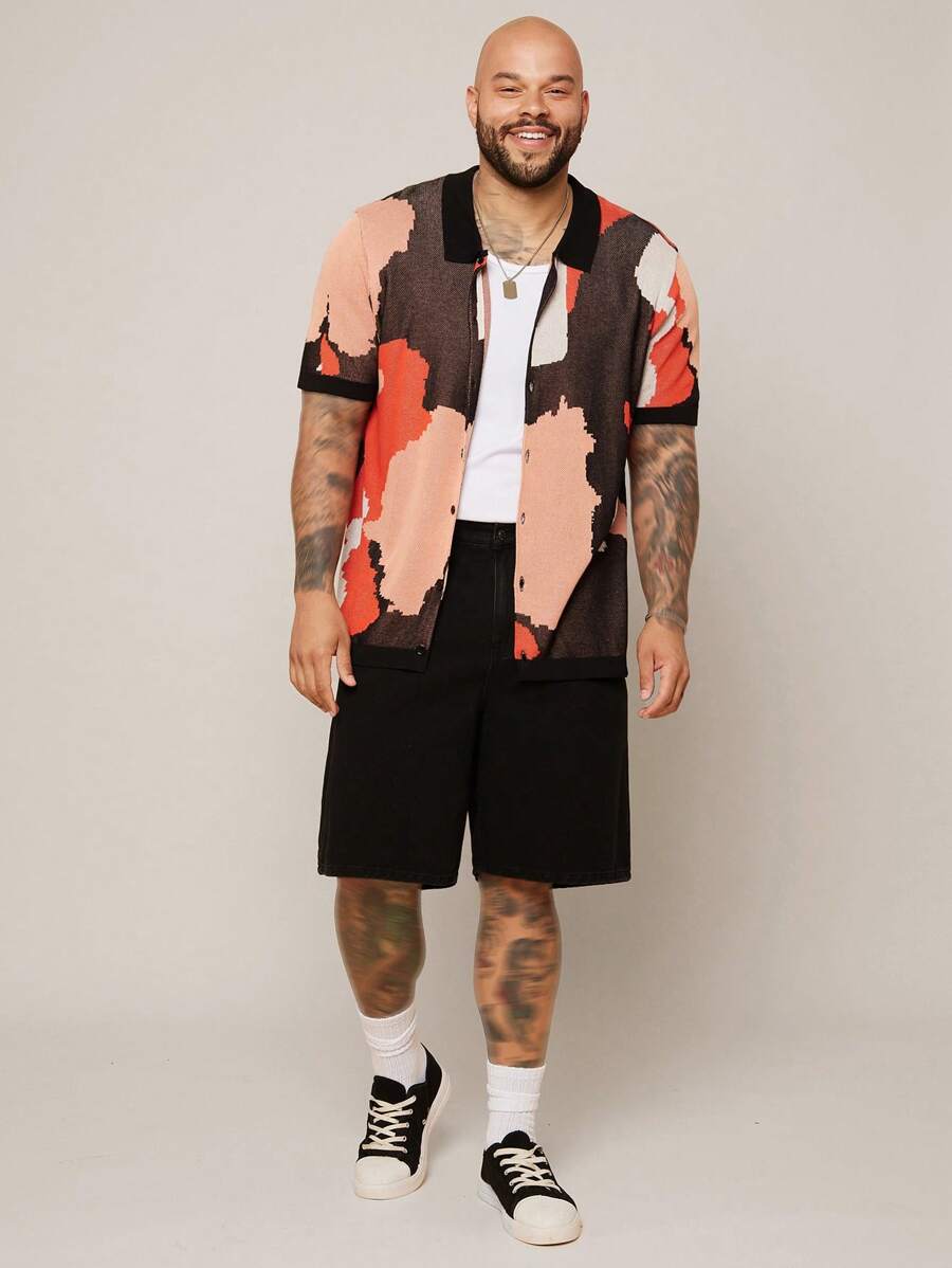 EASEVO Plus Size Men Asymmetrical Collar Polo Neck Knitted Top, For Fall Winter - Multicolor - View 1