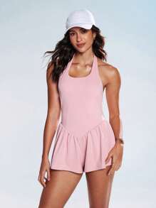 Easify SHEIN Sport Women Casual Open Back Halter Neck Romper