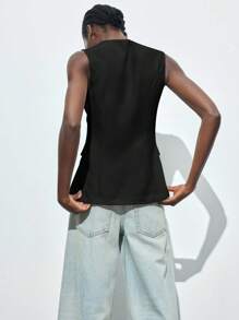 Maija Schwarze ärmellose Blazer Jacke für Frauen, eleganter minimalistischer Modestil, bequem und vielseitig, geeignet für Feiertage, Zusammenkünfte, klassische Oberteile, Business Lässig, Büromode, Vintage Stil