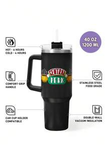 FRIENDS X SHEIN Botella de agua de acero inoxidable de 1200 ml / 40 oz, mantiene el agua fría, con pajita, apta para agua caliente y bebidas frías
