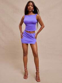 SHEIN Unity Top Night Out Sleeveless High Neck Plunge Back Fitted Bodycon Summer Club Tee Western Concert Music Festival Vacation Spring Break Brunch Easter Thanksgiving Christmas NYE New Years Eve Outfits For Women - Purple - View 3