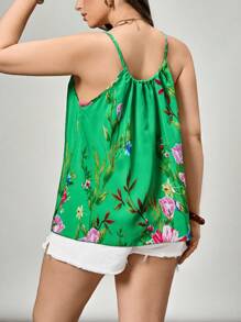 SHEIN LUNE Plus Size Women Floral Print Sleeveless Tank Top, Summer