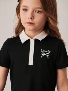 PrepCrw Young Girls Preppy Colorblock Polo Collar Short Sleeve T-Shirt And Pleated Mini Skirt Set,School Uniform,Summer,Career Day,Back-To-School - Multicolor - View 7