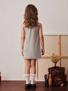 PrepCrw Vestido de niña con estilo preparatorio, bloque de color, cuello, botón frontal y sin mangas - Multicolor - Ver 2