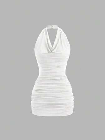 Sweetra Backless Plunging Neck Tie-Up Sleeveless Sexy Form-Fitting Mini Bodycon Dress