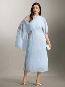 SHEIN Clasi 女士长款优雅提花雪纺宴会连衣裙 - 藍色 - 查看 5