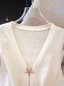 Regalyn Top de punto sin mangas con botones con estrellas para mujer de talla grande