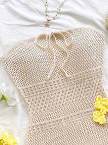 Soleia Nuevo estilo de vestido mini floral con volantes sin tirantes de punto para vacaciones