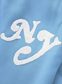 PAVTROS 男士休闲日常刺绣字母抽绳腰运动裤 - 藍色 - 查看 2