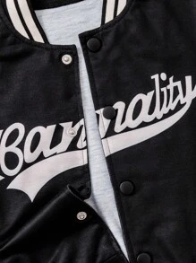 Veste de baseball décontractée pour jeune garçon avec motif contrasté en lettres, été - Noir et Blanc - Voir 6