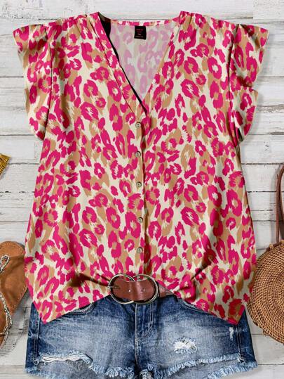 EMERY ROSE Blouse ample à manches courtes avec col en V, style vacances, imprimé marguerite, pour femmes grandes tailles. Vêtements d'été pour femmes, vêtements de vacances pour femmes.