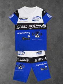 INAWLY レディース サマー レタープリント ラウンドネック 半袖Tシャツ&ショーツ カジュアルアウトフィット 2点セット - マルチカラー - チェックする 3