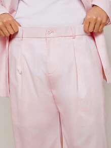 EASEVO 2pcs/Set Plus Size Men's Casual Woven Suit Jacket & Pants - Pink - View 4