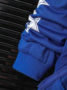 青少年男孩星形印花嘻哈风格拉链连帽夹克 - 寶藍色 - 查看 3