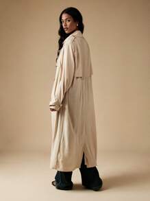 MISSGUIDED Luxury Linen Feel Oversized Trench Coat Double Breasted Maxi Length Spring Fall Fashion Outerwear Classic Casual Elegant