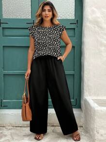 SHEIN Clasi 2件套大码休闲简约黑白碎花