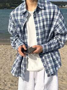 DAZY Kurtka męska i odzież wierzchnia w kratę wielokolorową na wiosnę i lato - Niebieski - Zobacz 1