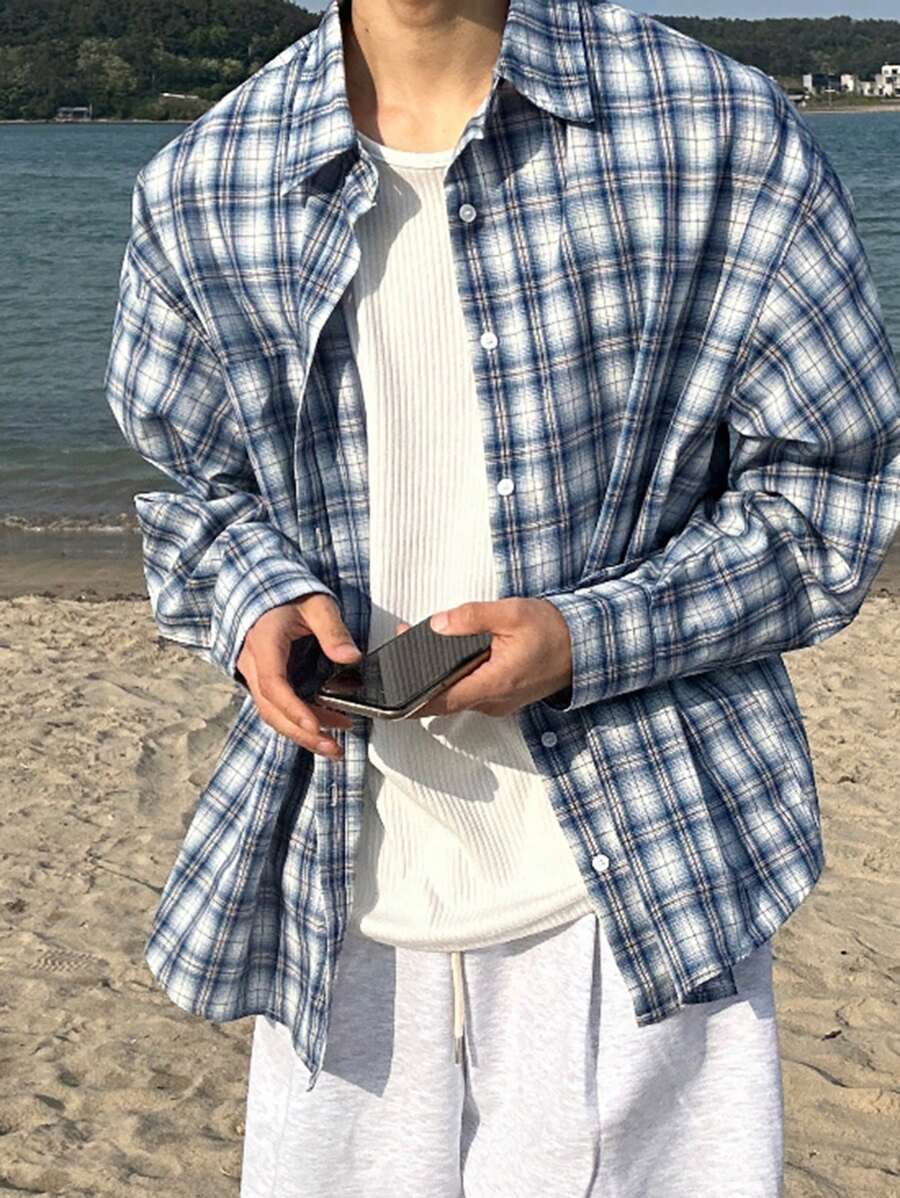 DAZY Kurtka męska i odzież wierzchnia w kratę wielokolorową na wiosnę i lato - Niebieski - Zobacz 1