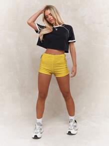 MISSGUIDED Pantalones cortos mini ajustados con textura fruncida para fitness, festivales, entrenamiento, verano, playa y correr